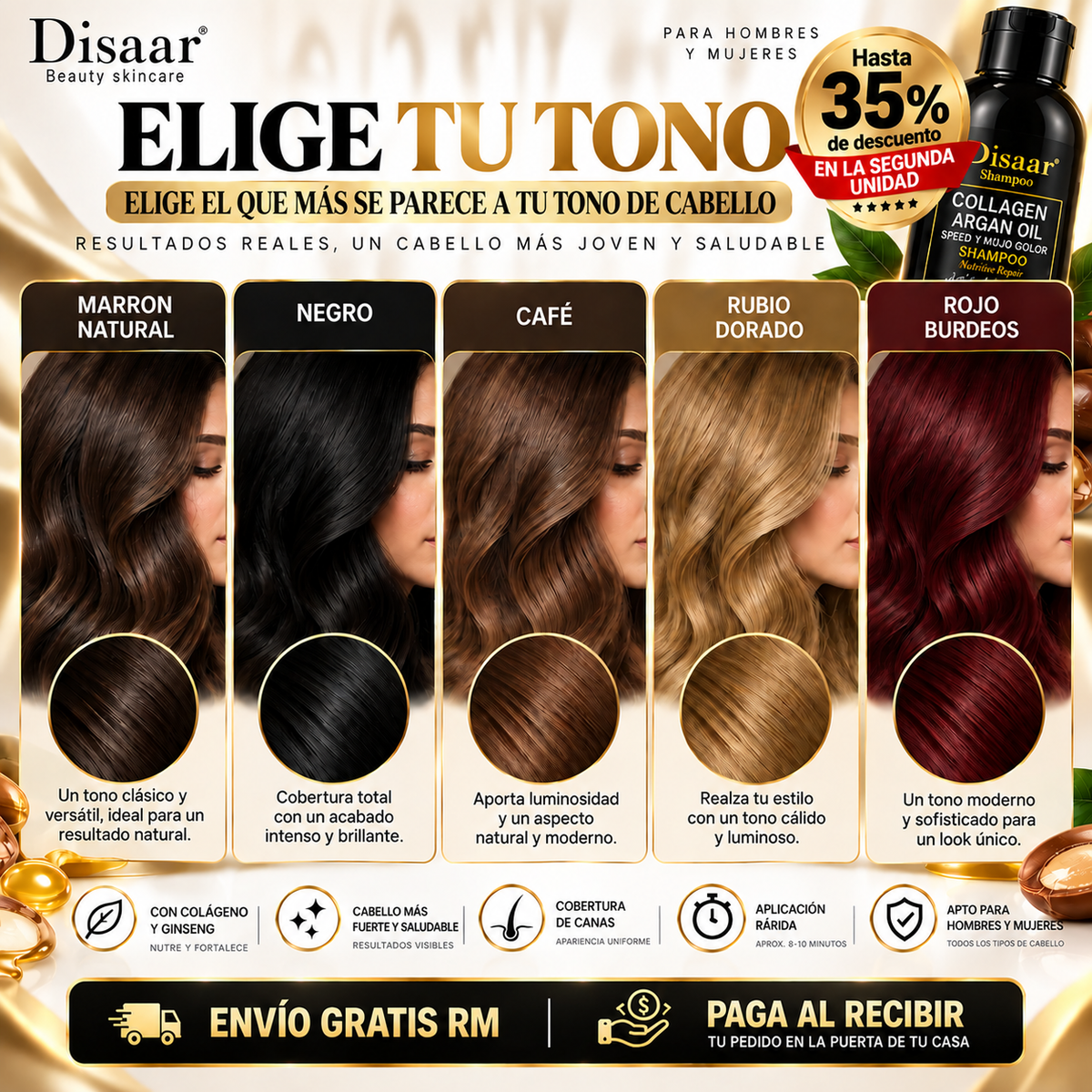 🖤 Shampoo Cubre Canas GrayCover™ Resultado natural en 10 minutos